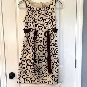 Casual Cream and Brown Dress with Swirl Pattern
